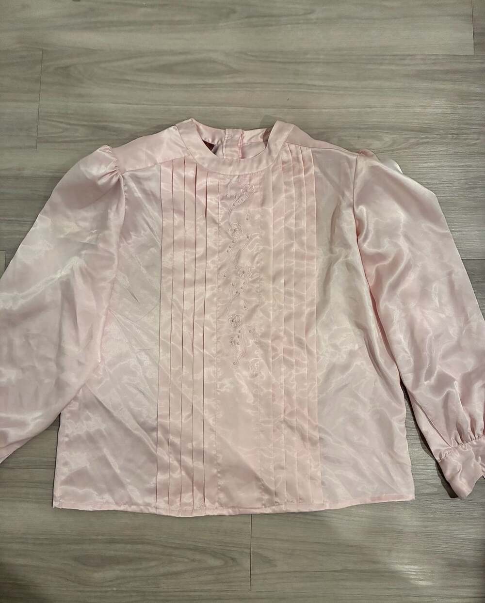 Vintage Worthington Pink Pleated Embroidered Long Sleeve Blouse Size 16